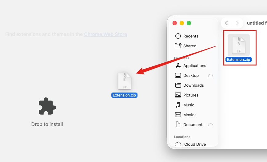 Glissez le paquet de l’extension sur la page pour l’installer
